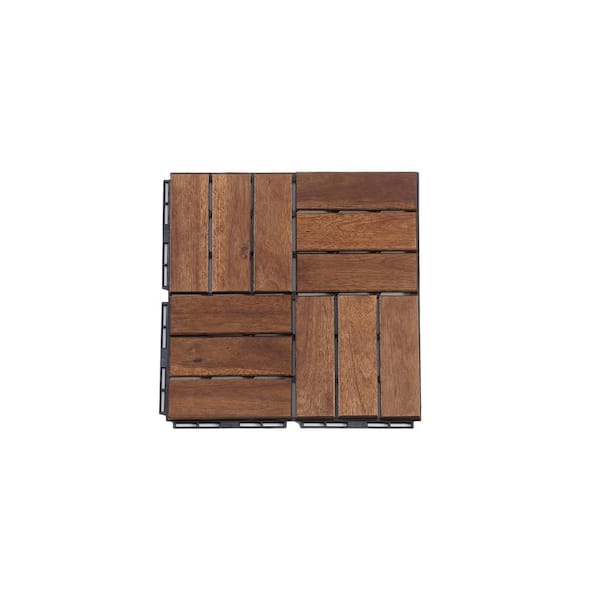Tatayosi 12 in. x 12 in. Outdoor Acacia Wood Flooring Interlocking Deck Tiles in Brown (10-Pieces)