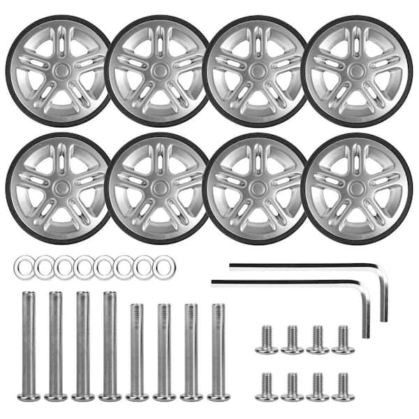 Numhew 1.97 in. x 0.47 in. Silver Rubber Luggage Replacement Wheels, Suitcase Replacement Wheels (8-Pack)