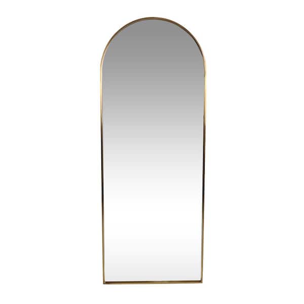 28 in. W x 72 in. H Arched Wood Framed Gold Mirror for Living Room