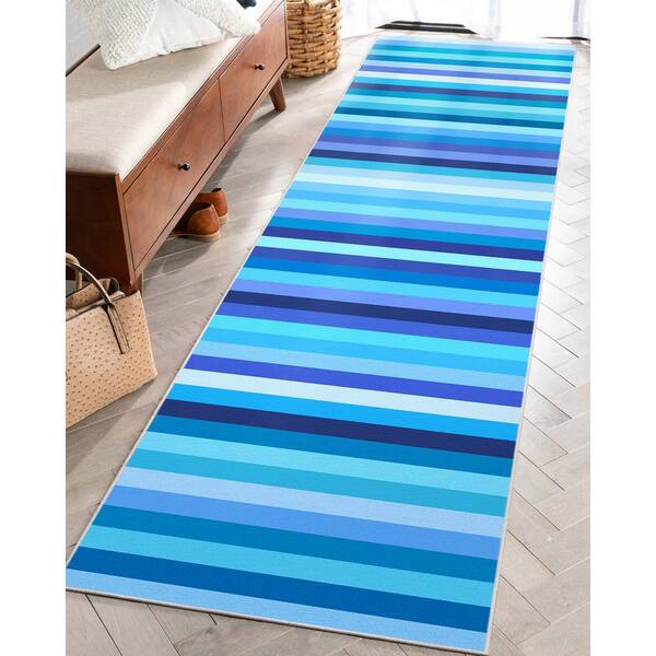 Crayola Stripe Blue 2 ft. 7 in. x 9 ft. 3 in. Runner Area Rug