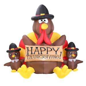 Outdoor 6 ft. Height Happy Thanksgiving LED Lighted Inflatable Turkey Family