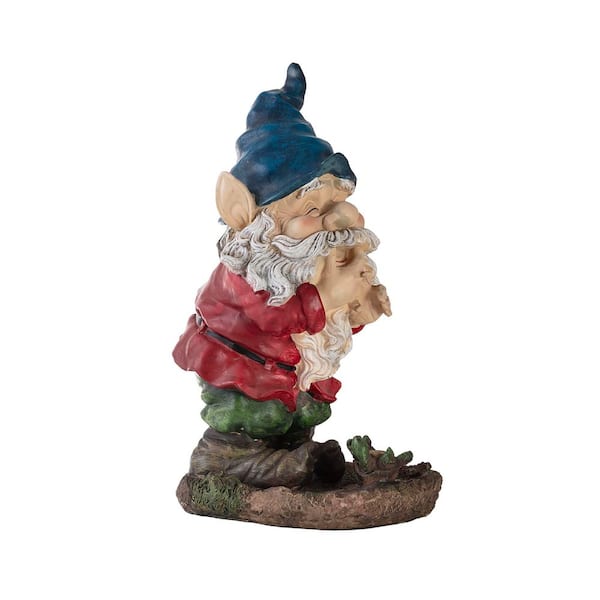 Alpine Corporation 15 in. Tall Outdoor Garden Gnome Smiling Yard Statue Decoration, Multicolor