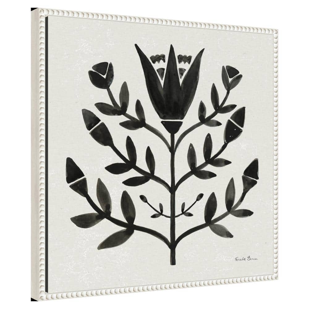 Nordic Black and White Botanical Canvas Wall Art with Beaded Frame
