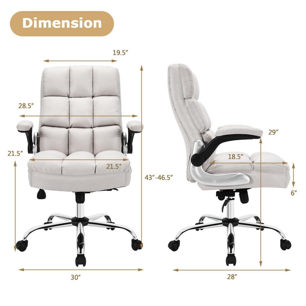 High Back Big and Tall Office Chair Adjustable Swivel withFlip-up Arm Beige - Thumbnail 2
