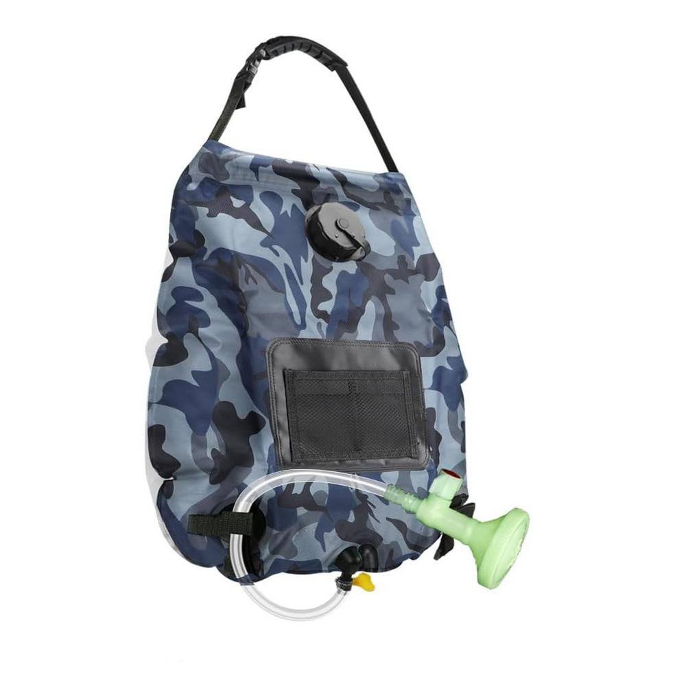 Solar Shower Bag 5-Gallon Solar Heating Camping Shower Bag with Removable Hose and On-Off Shower Head in Gray Camouflage -  ITOPFOX, H2PH007OT061