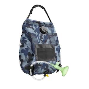 Solar Shower Bag 5-Gallon Solar Heating Camping Shower Bag with Removable Hose and On-Off Shower Head in Gray Camouflage