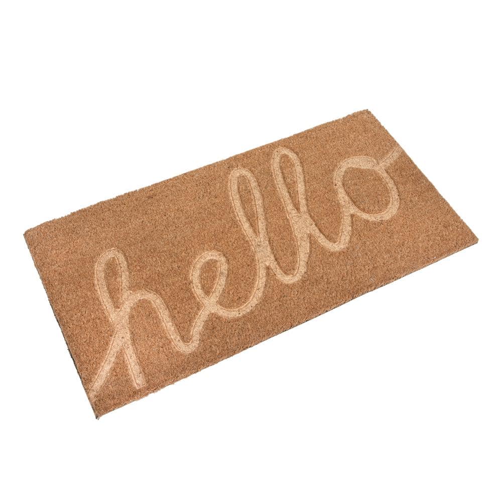 Hello 18 in. x 30 in. PVC Printed Coir Door Mat