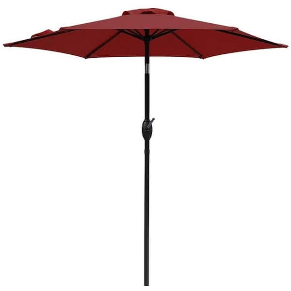 SUNVIVI 7.5 ft. Market Patio Umbrella with Push Button Tilt, Crank and 6 Sturdy Aluminum Ribs in Dark Red