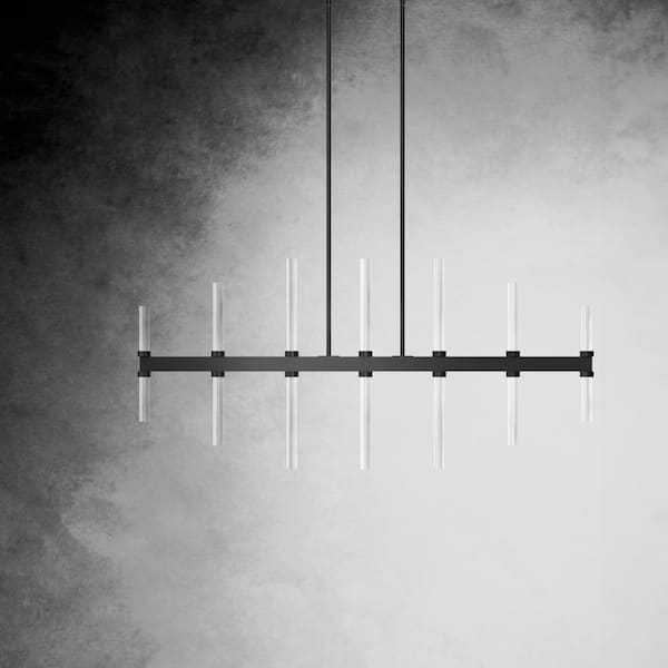 KICHLER Sycara 48.25 in. 14-Light Integrated LED Black Modern Crystal Linear Chandelier for Dining Room
