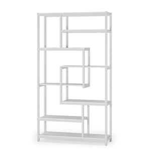 Earlimart 70.86 in. White Engineered Wood and Metal 8 Shelf Etagere Bookcase Bookshelf with Open Storage Shelves