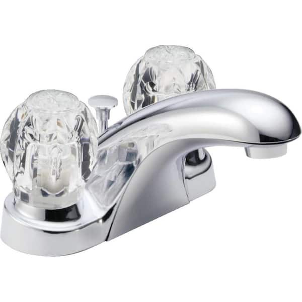 Delta Foundations 4 in. Centerset 2-Handle Bathroom Faucet with Metal Drain Assembly in Chrome