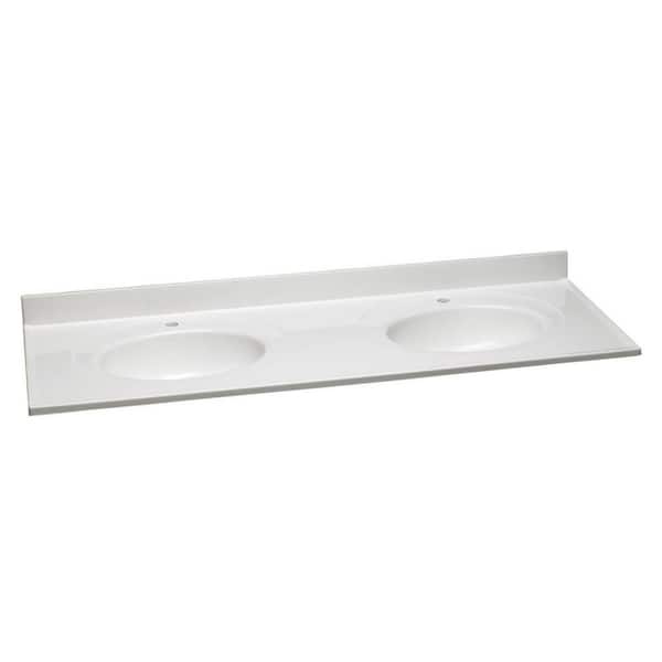 73 in. W Single Faucet Hole Cultured Marble Solid White Double Basin Vanity Top with Solid White Basins