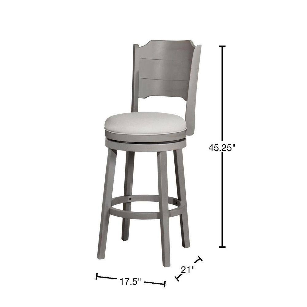 Clarion Distressed Gray Wood Swivel Barstool with Fog Gray Upholstery