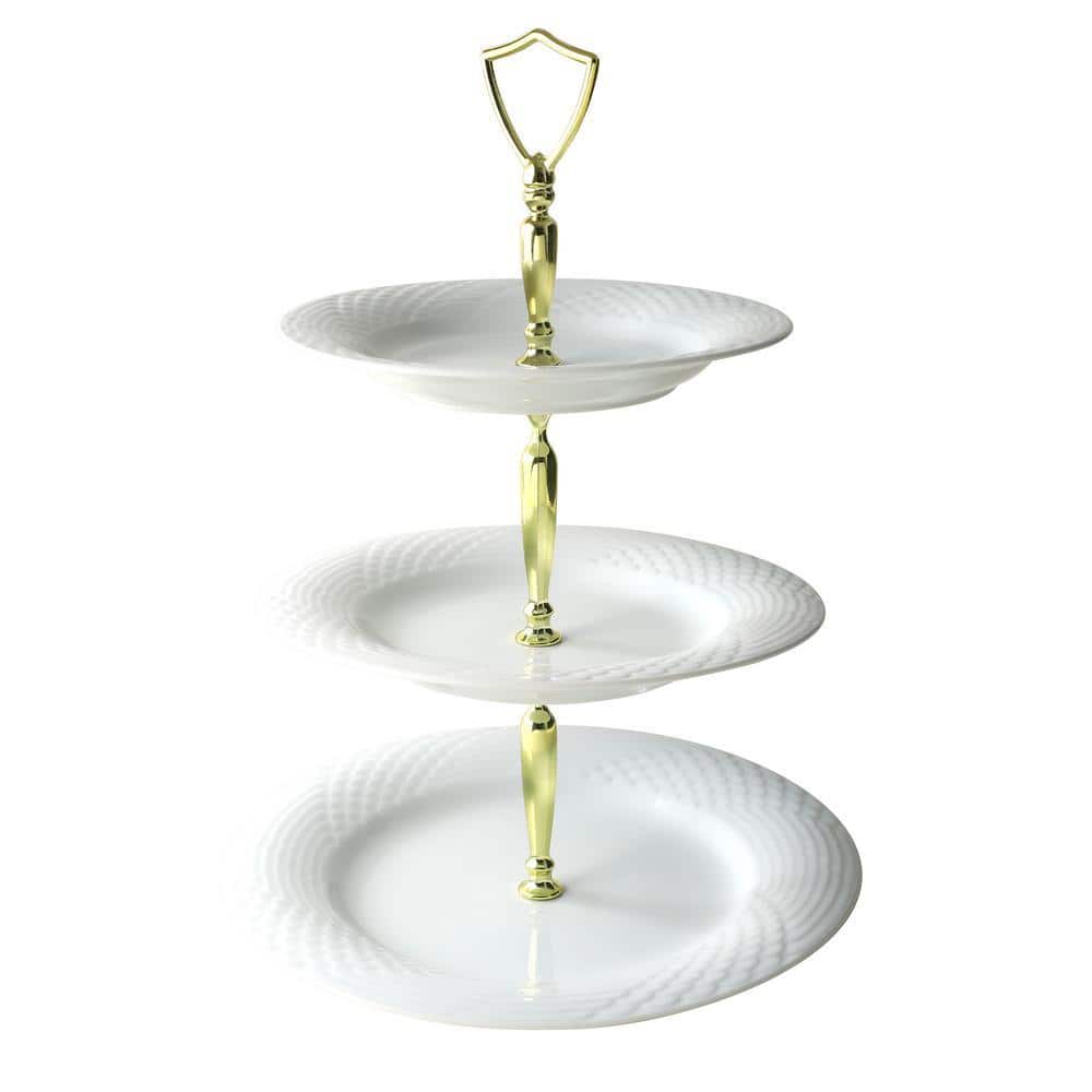 CHINA PEARL 3-Tier Solitaire White Porcelain Cake Stand 205182