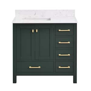 Mabelly 36 in. W x 22 in. D x 39 in. H Left Sink Freestanding Bath Vanity in Green with Belly White Cultured Marble Top