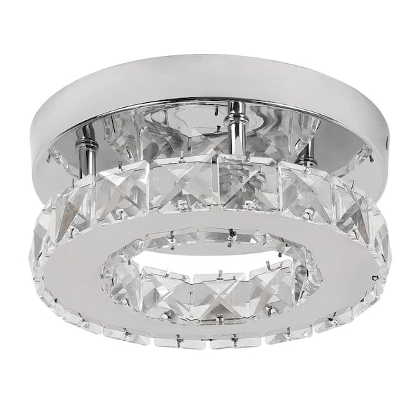 LamQee 7.5 in. Dia x 3.3 in. H 12 Watt Round Crystal Chrome LED Flush Mount light for Dining Room Bedroom Foyer Cool White