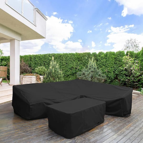 SenQWFa 85 x 85 x 33.5 Inches Black Outdoor Sectional Sofa Cover