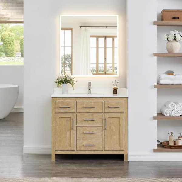 Beckett 42 in. Single Freestanding Whitewashed Oak Bath Vanity with White Quartz Top