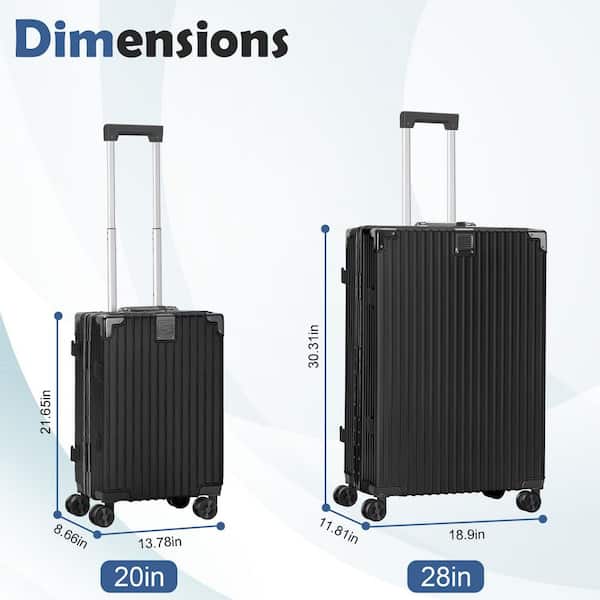 HIKOLAYAE 2 Piece Black ABS Aluminum Frame Hardside Spinner