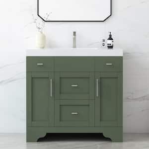 Agnea 36 in. W x 21 in. D x 35 in. H Single Sink Freestanding Bath Vanity in Forest Green with White Quartz Top
