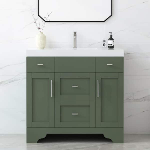 HOMEVY STUDIO Agnea 36 in. W x 21 in. D x 35 in. H Single Sink Freestanding Bath Vanity in Forest Green with White Quartz Top