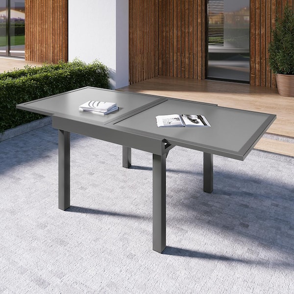 Pellebant Rectangle Aluminum Outdoor Dinging Table with Extension in Light Gray