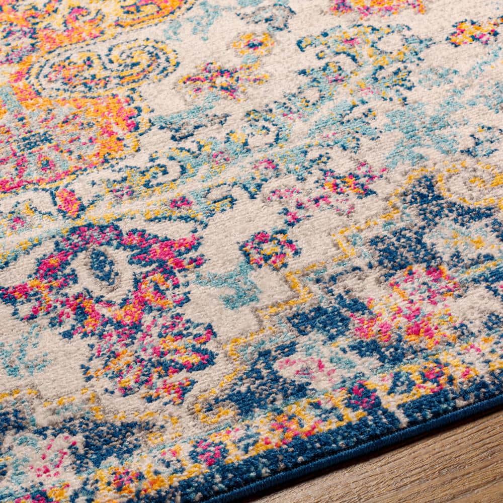 Orange and Navy Synthetic 4' x 6' Vintage Medallion Area Rug