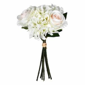 14 in. Artificial White Rose and Hydrangea Bundle.