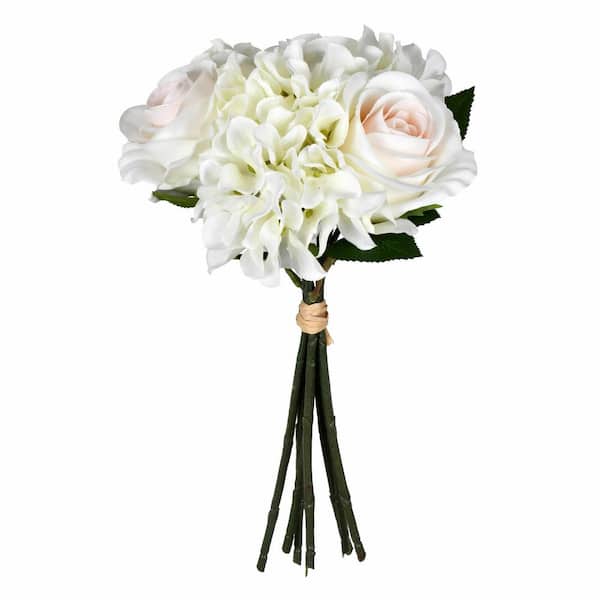 Vickerman 14 in. Artificial White Rose and Hydrangea Bundle.