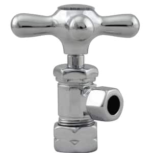 Cross Handle Angle Stop Shut Off Valve, 1/2 in. Copper Pipe Inlet with 3/8 in. Compression Outlet, Polished Chrome