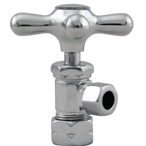 Westbrass Cross Handle Angle Stop Shut Off Valve, 1/2 in. Copper Pipe Inlet with 3/8 in. Compression Outlet, Polished Chrome