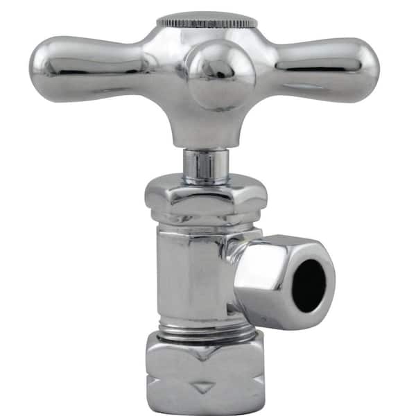 Cross Handle Angle Stop Shut Off Valve, 1/2 in. Copper Pipe Inlet with 3/8 in. Compression Outlet, Polished Chrome