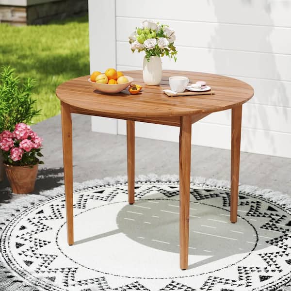Round Acacia Wood Outdoor Dining Table for 4-People 36 in. Patio Table for Yard