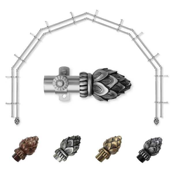 EMOH 13/16" Dia Adjustable 6-Sided Double Bay Window Curtain Rod 28 to 48" (each side) with Jace Finials in Satin Nickel