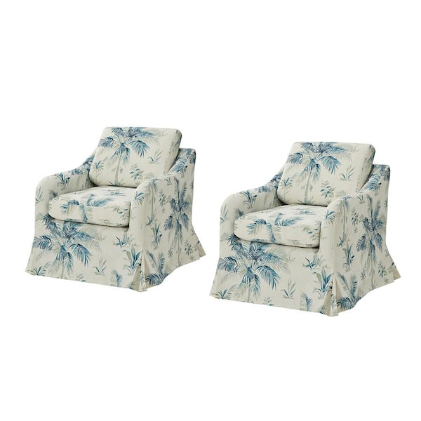 JAYDEN CREATION Albert Tropical Floral Slipcover Swivel Chair with Removable Cushion (Set of 2)