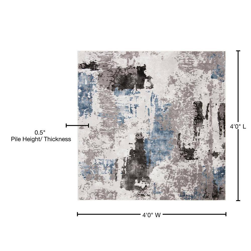 Elysian Gray Abstract 4' Square Synthetic Easy-Care Rug