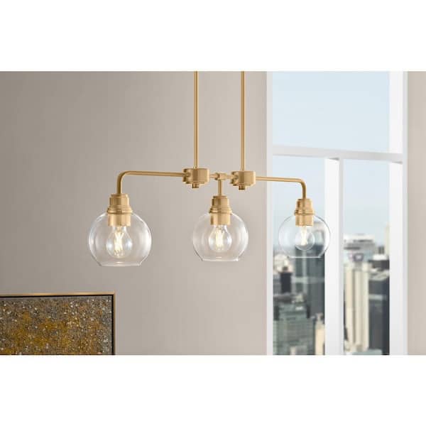 Hampton Bay Florabelle 3-Light 36 in. W Globe Pendant Antique Gold Clear Glass Shades