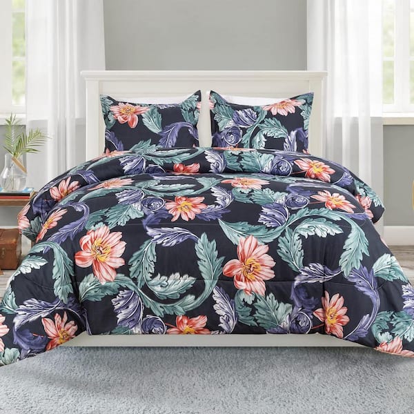 Shatex 2-Piece All Season Bedding Twin size Comforter Set, Ultra Soft Polyester Elegant Bedding Comforters-Black
