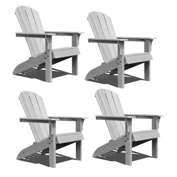 Miscool Gray HDPE Plastic Outdoor Leisure Adirondack Chair (4-Pack)