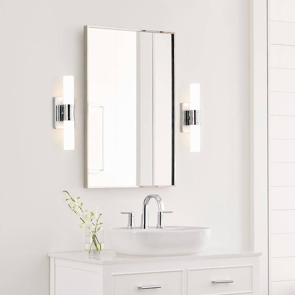 Keaton Chrome 2-Light Dimmable Bath Vanity with Satin Etched Glass