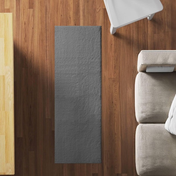 Marshmallow 24 in. x 72 in. Grey Solid Polyester Rectangle Bath Rug