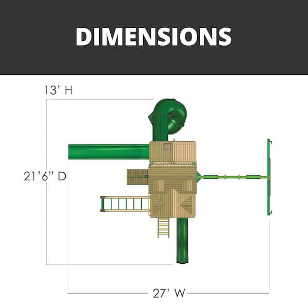 Pro Assembled Empire Wooden Outdoor Backyard Playset with Clatter Bridge, Tube Slide, and Rock Wall