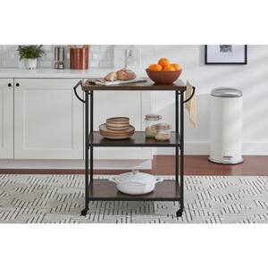 Blake 3-Tier Kitchen Cart with Industrial Black Metal Frame and Walnut Accent Shelving (35" W)