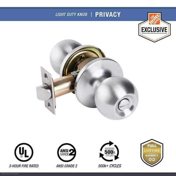 Light Duty Commercial Privacy (bed/bath) Knob, UL 3-Hour Fire ANSI Grade 2, Satin Chrome Finish