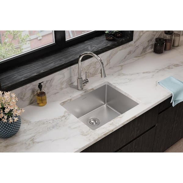 Crosstown 23 in. Undermount Single Bowl 18 G Polished Satin Stainless Steel Kitchen Sink Kit w/ Faucet and No Accs