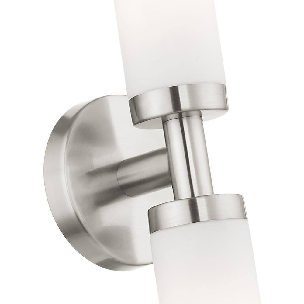 Brushed Nickel 2-Light Vanity with Satin Opal Glass