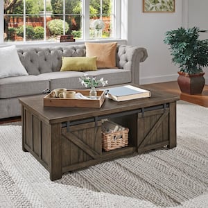 48 in. Grey Rectangle Wood Barn Door Coffee Table With Storage