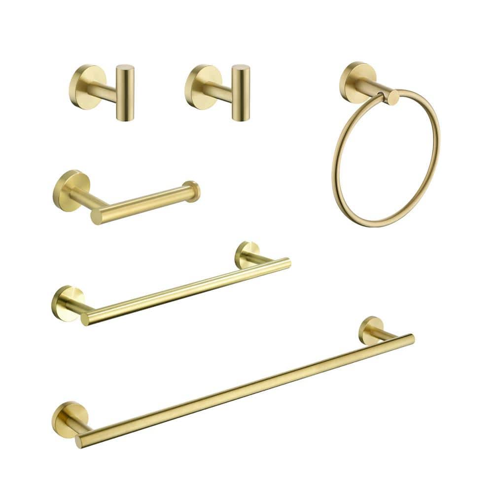 6 - Piece Wall Mounted Stainless Steel Bathroom Towel Rack Set in Brushed G