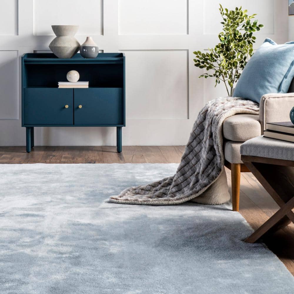 Light Blue Synthetic Shag Area Rug, 3' x 5', Non-slip