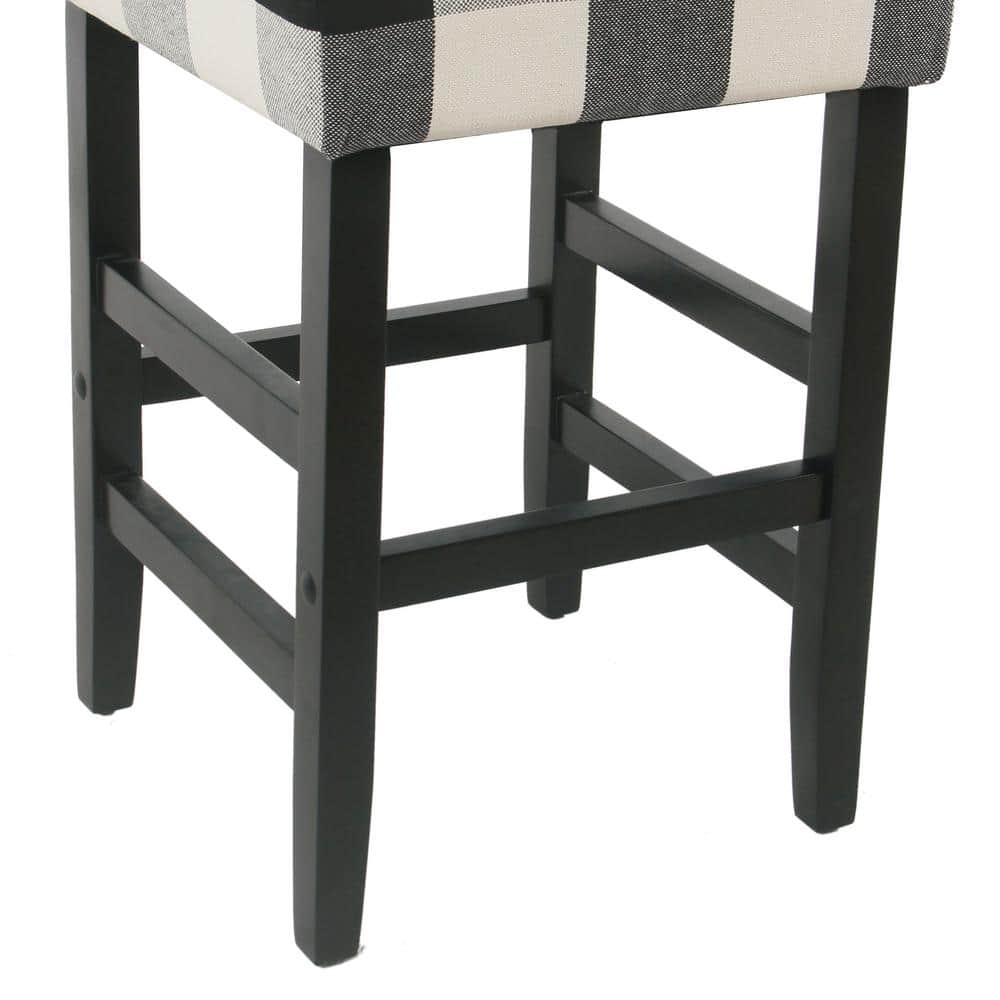 Black and White Plaid Wood Backless Counter Stool